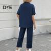 2 ks/sada Dámske Top nohavice Súprava Polovysoký golier Blúzka so širokými nohavicami Elastický pás Nohavice s vreckami Voľný outfit na voľný čas