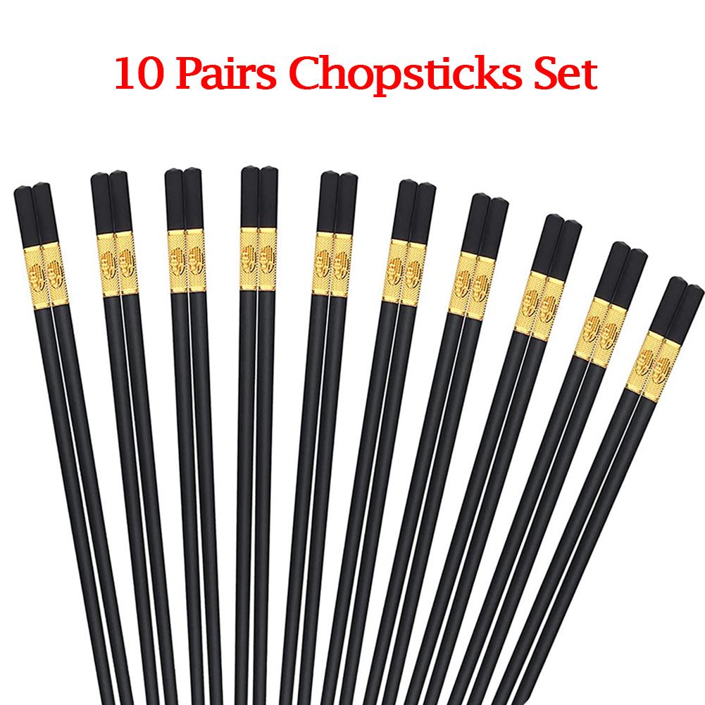 10 párů japonských hůlek Vysoká teplota pro tyčinky na sushi Opakovaně použitelná sada korejských hůlek ze slitiny Zdravé kuchyňské nádobí