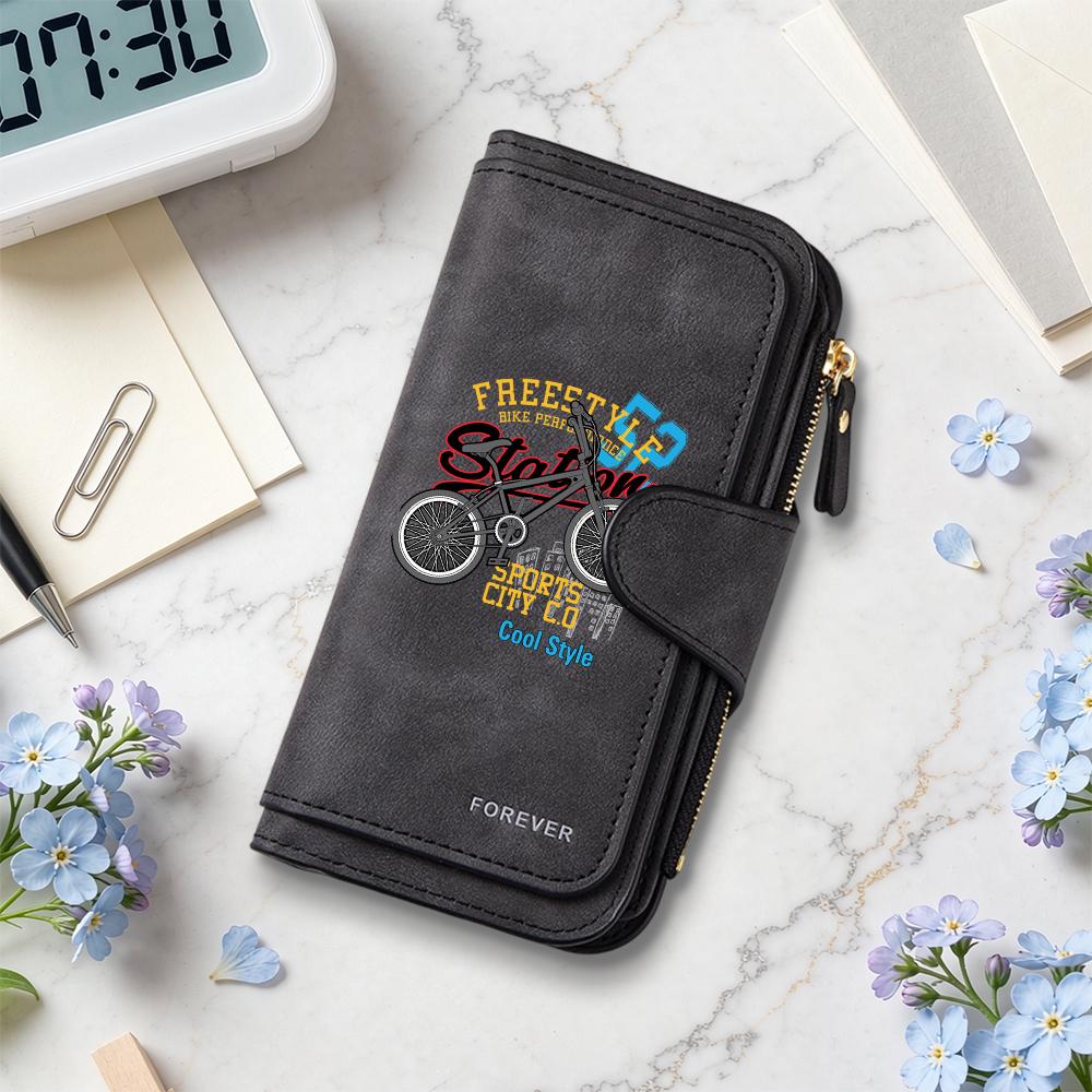 Stylish Retro Bicycle Pattern Long Wallet Casual Multi Slot Portable Purse For Daily Use