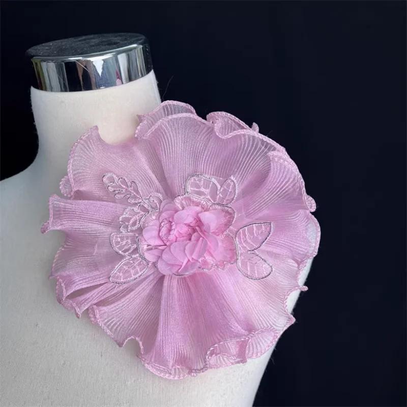 3D Floral Trim Bridal Dress Appliqué Embellishment Material 20cm Oversized Luxury Craft Customizable Shoe Hat Decor
