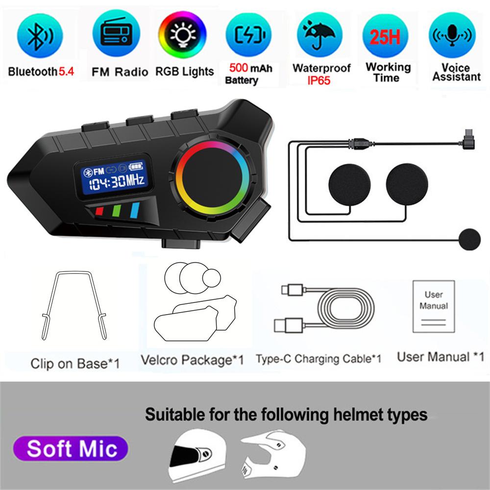 K30 Motorcycle Helmet Bluetooth 6 Headset FM Radio Stereo Earphone Waterproof Handsfree Headphone Voice Control Noise Reduction