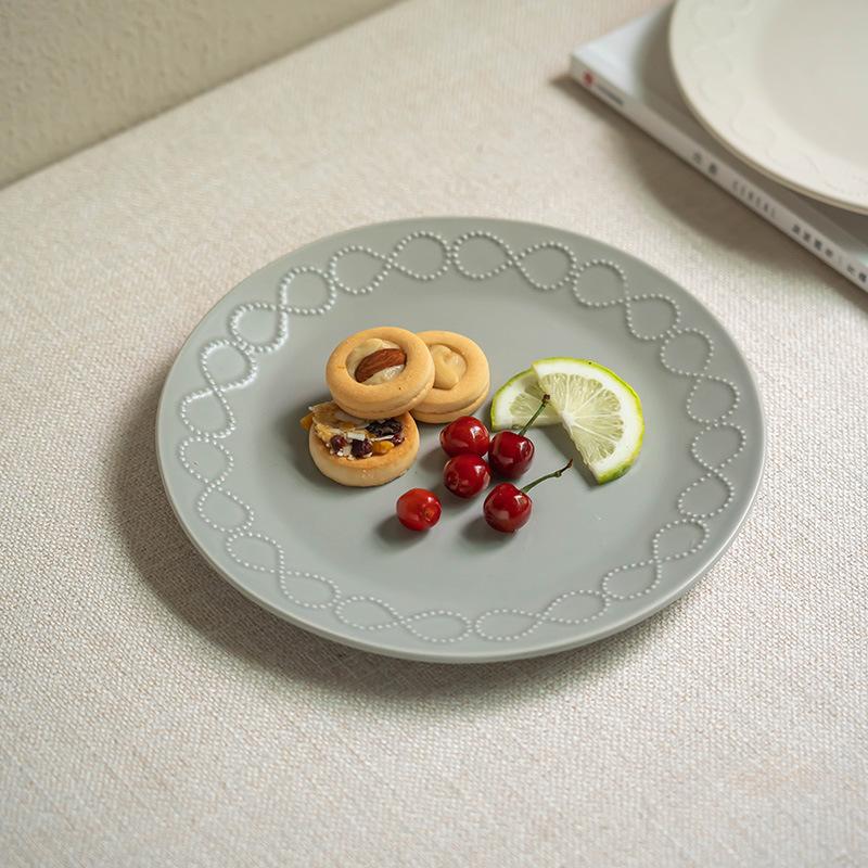 Household Embroidery Bead Ring Plate Restaurant Plate Cake Plate Simple Ornament Japanese Tray Ceramic Fruit Plate