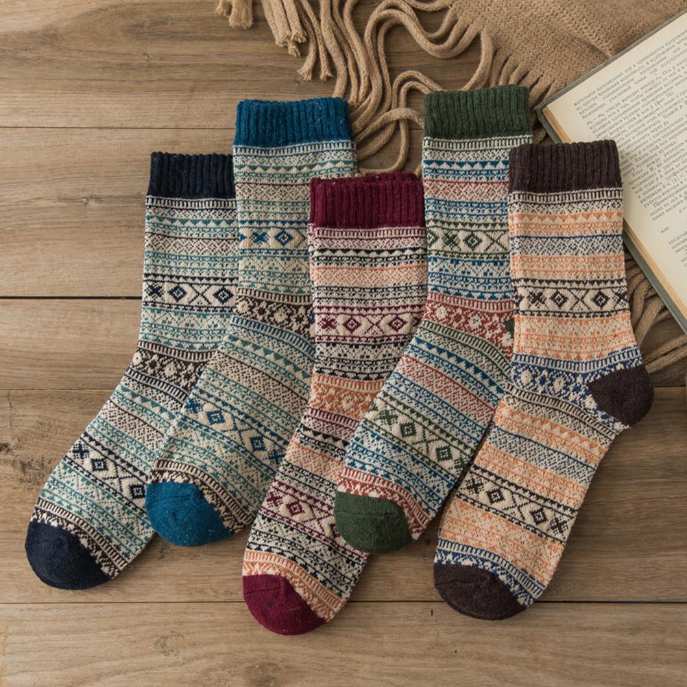 5 Pairs Wool Socks for Women Men Vintage Winter Warm Thick Cozy Socks Knitted Casual Soft Socks