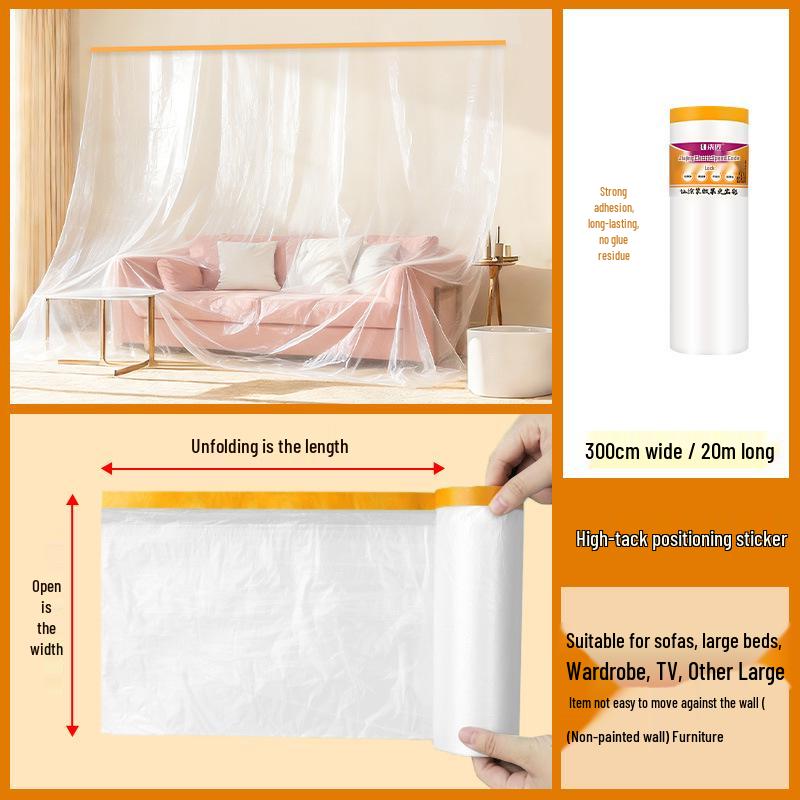 Thickened Plastic Dustproof Masking Film for Furniture Renovation and Spray Protection