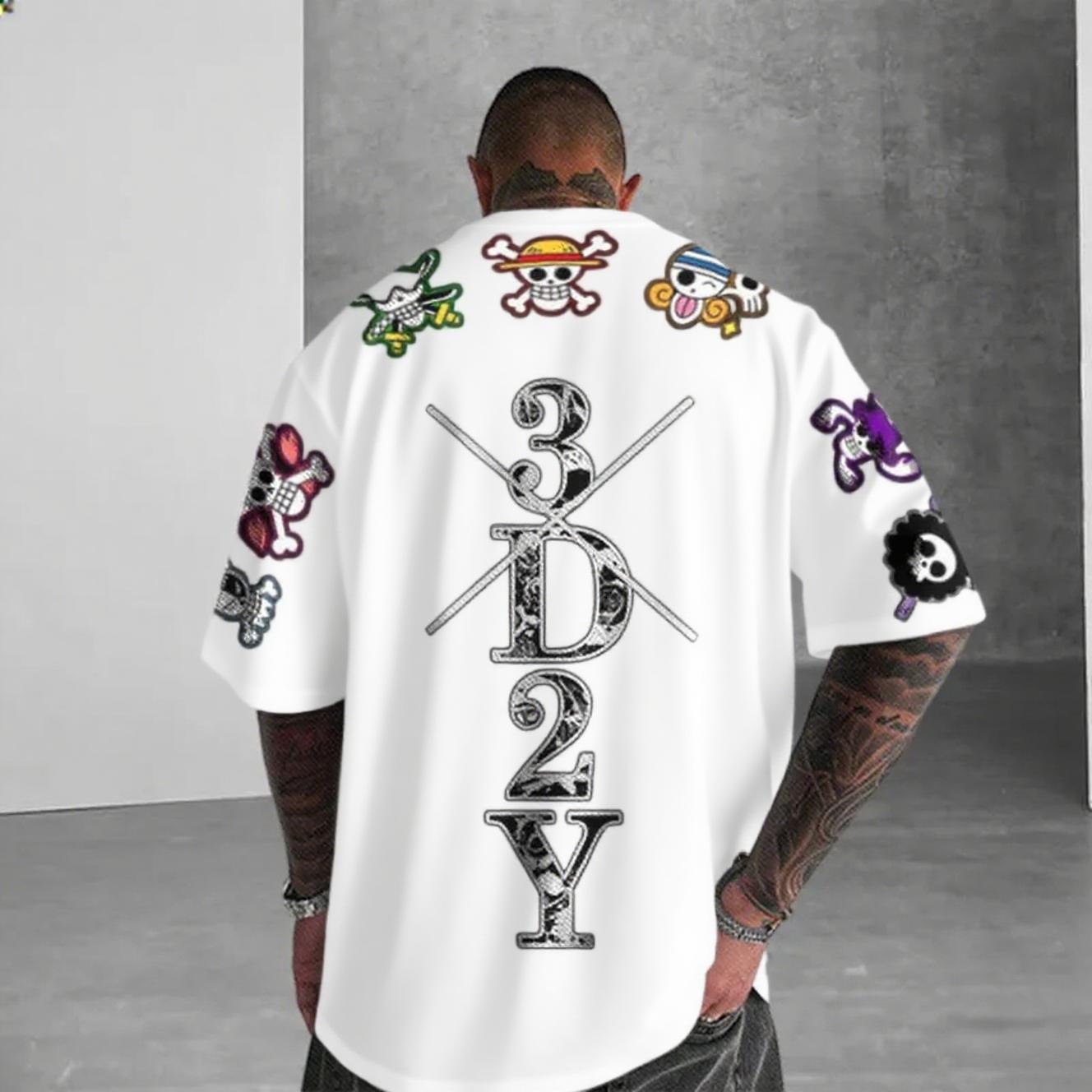 

One Piece Anime Skeleton Print Men s T-shirt Summer Short Sleeve Graphic Tee Streetwear Hip Hop Fashion Oversized Y2k Clothes L