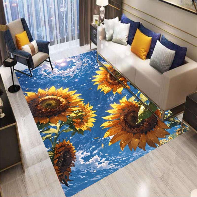 Blue Sky Flowers Trees Carpet Living Room Bedroom Kitchen Sofa Table Balcony Carpet Anti Slip Washable Exquisite Home Decoration