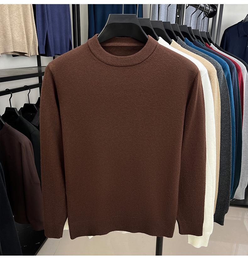 Men's Thickened Knit Sweater - Anti-Pilling Solid Color Half-High Collar Pullover for Autumn and Winter