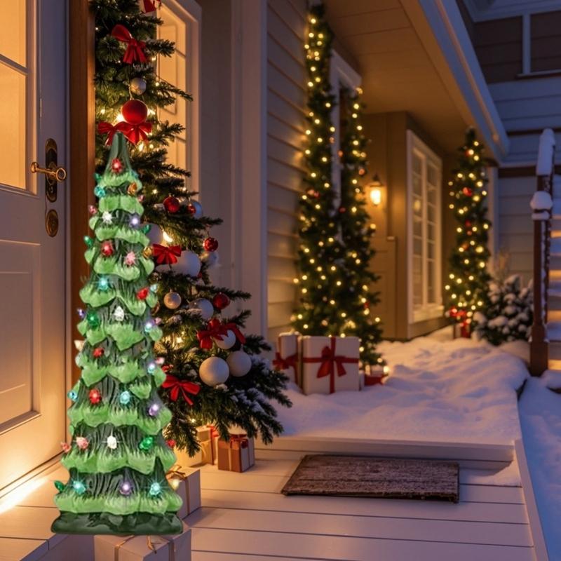 Sculptură Pom de Crăciun Luminoasă Rășină Pom de Sărbători Ornament de Birou cu Lumină LED Pentru Mese Mantele Decorațiune de Sărbători