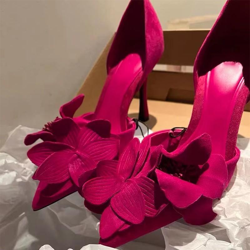 Fashion Elegant Woman High Heeled Shoes Sweet Rose Closed Toe Footwear 2025 Summer Slingback Pointed Fashion Dress Ladies Sandals