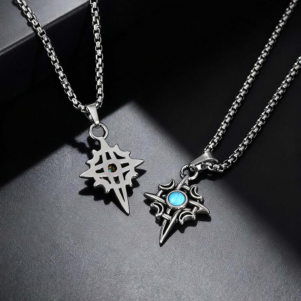 Turquoise Natural Stone Geometric Pendant Necklace for Men Male, Stainless Steel Moon Star Charm Waterproof Fashion Jewelry Gift