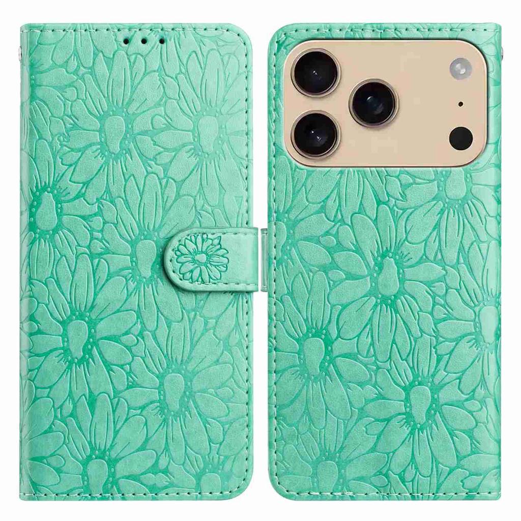10-Color Daisy Embossed Flip Card Case for iPhone 7-17 Series