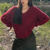 Yang Chaoyue Red Christmas Sweater: Women's Loose Knit Pullover for Autumn/Winter