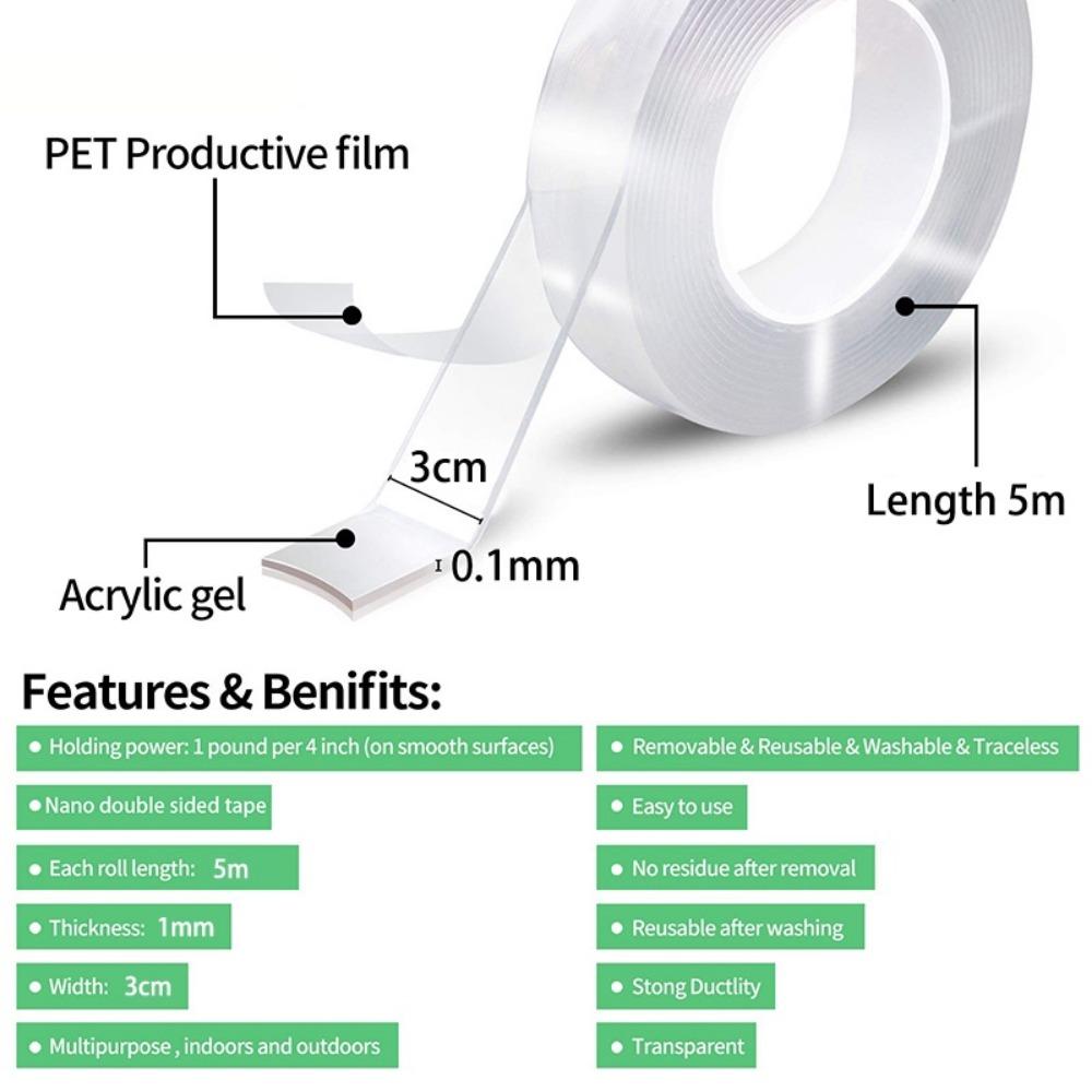 1/3/5m Nano Tape Double-Sided Adhesive Tape Traceless Waterproof Tape for Bathroom Kitchen Sink