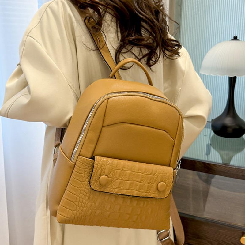 Ladies' Shoulder Bag, Double-shoulder Women's Bag, Casual and Fashionable Crocodile-patterned Backpack