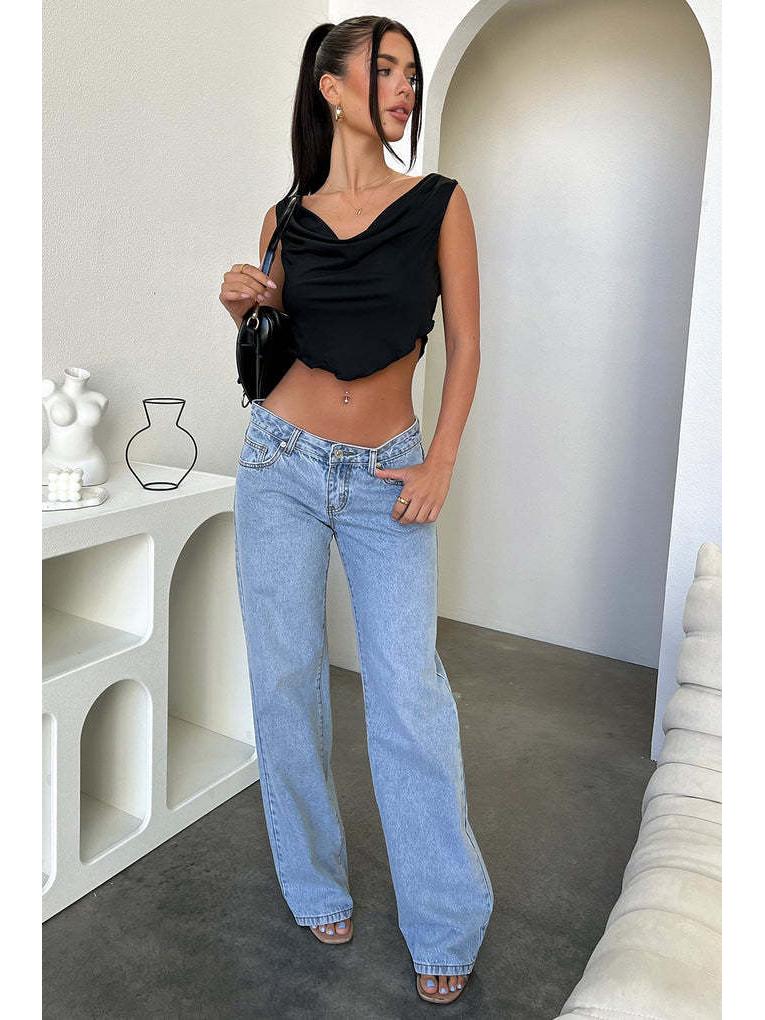 European & American Retro High-Waisted Straight Leg Women's Jeans - Fashionable Loose Denim Pants