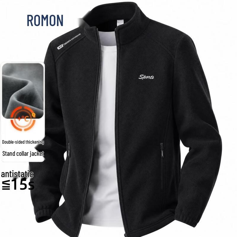 ROMON Men's Fleece Stand-Collar Casual Jacket