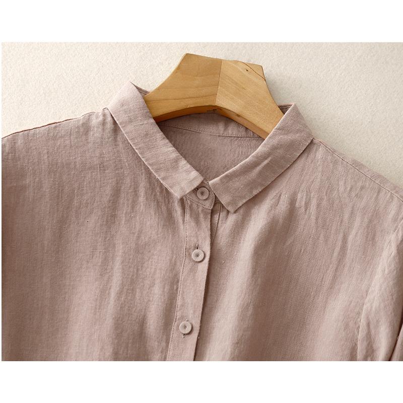 DIMANAF 2025 Plus Size New Summer Blouse Linen Solid Shirt Women Loose Long Sleeve Shirt Casual Tops Tees