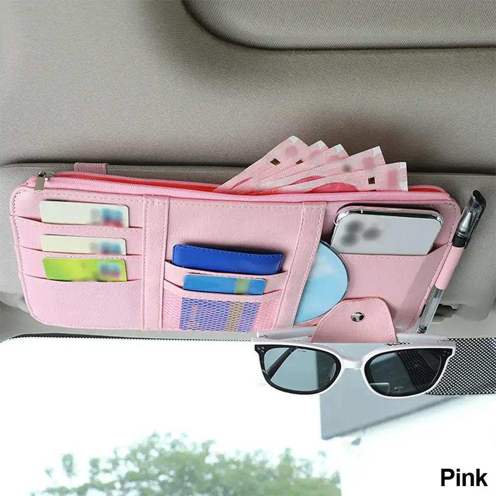 Car Sun Visor Glasses Holder Universal Sun Visor Organizer Multi-Pocket Clip Ticket Holder Car Accessories Pouch Pen Holders