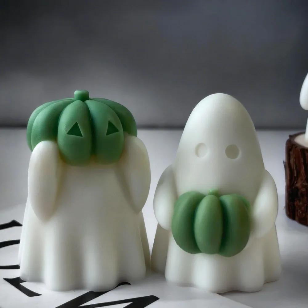 Cute Pumpkin Ghost Scented Candle Silicone Mould 3D Halloween Wax Candle Making Supplies DIY Painting Gypsum Clay Resin Mold Handmade Craft Home Decor