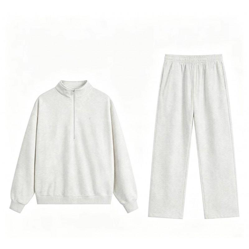 Casual Half-Zip Sweatshirt Pants Set Womens Loose Fit Cotton Outfit
