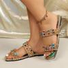 Sommer Damen Flache Riemchensandalen mit dekorativen Strasssteinen Bequeme Slip-On Sandalen Offene Zehenpartie Lässige Schuhe für den Außenbereich und Innenbereich