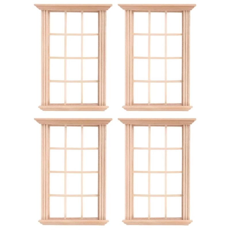 

Pack of 4 Miniature Sturdy Wood Window Frames Accessory for Dollhouses 1 12 Scale Child Models and Art Craft Supplies 1