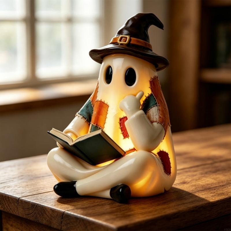 Reading Figurine Lamp with Warm Light, Open Book Figure for Shelf, Desk, Entry Table, Indoor Y5GB