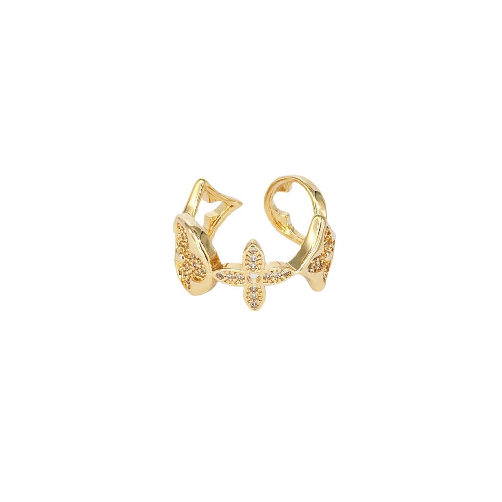 Trendy High-Quality Gold-Plated Women'S Geometric Diamond-Encrusted Four-Leaf Flower Ring Women'S Personalized Wind Ring
