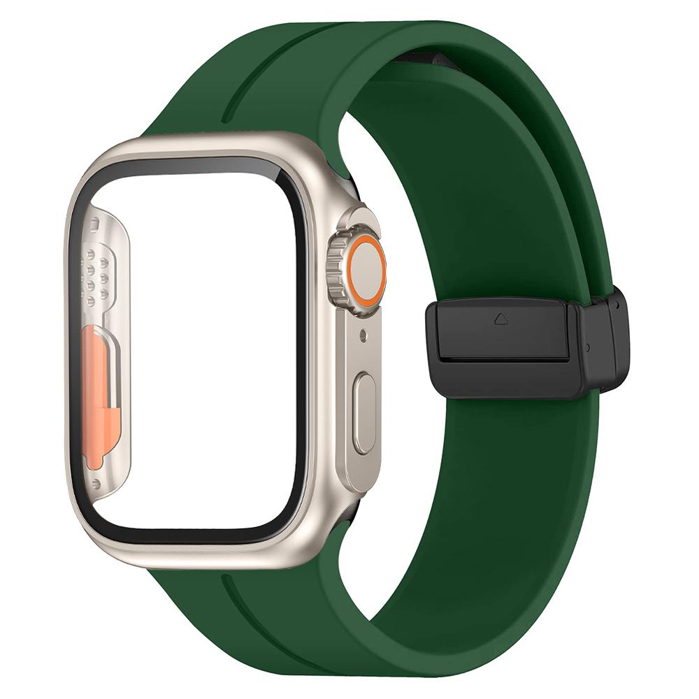 Glass+case+Strap For Apple Watch Band 44mm 45mm 41mm 40mm Magnetic Buckle Silicone Bracelet+cove iWatch Series 8 Se 7 6 5 4