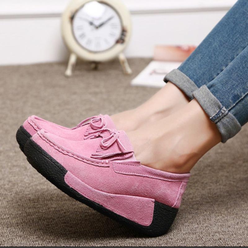 Cow Suede Women Wedge Heels Fashion Macrame Platform Shoes Elegant Middle-aged Mother Shoes Slip-on Loafers