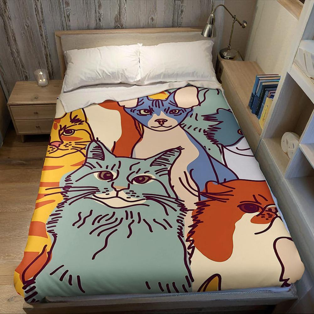 Cat Crowd Flannel Blanket Warm Soft Halloween Christmas Couch Warm Cozy Decorative Decor Gift for All Season