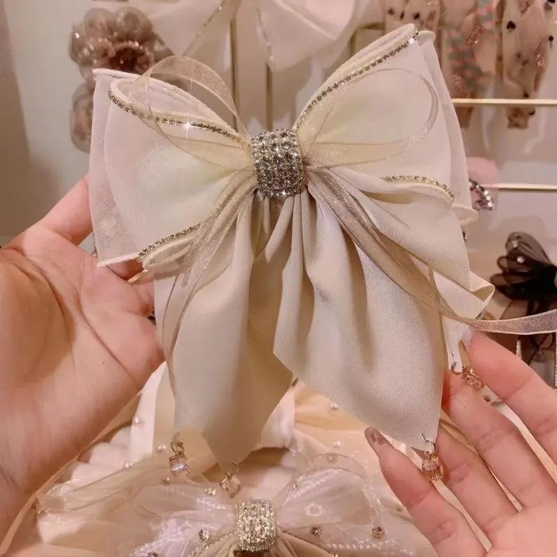 Elegant French Black Bow Hair Clip - Women's Large Headdress Accessory