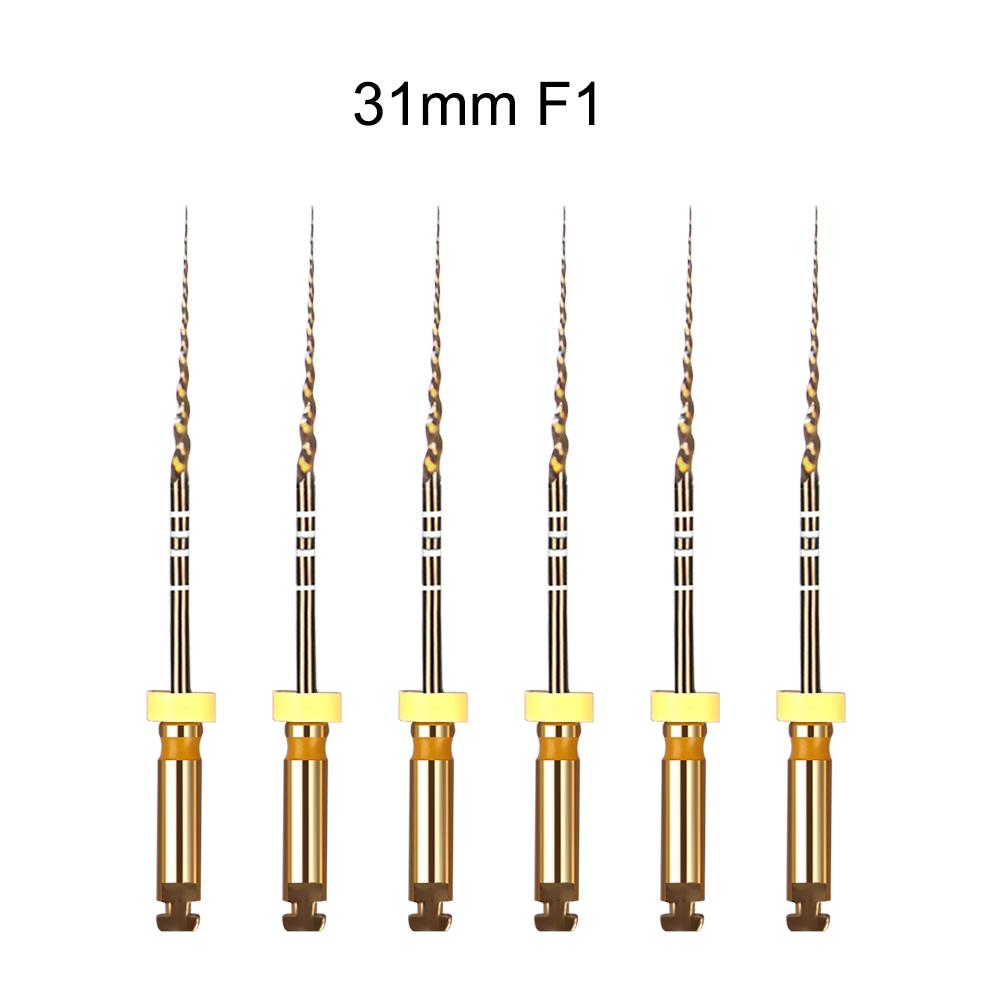 6 szt./pudełko Złote elastyczne pilniki dentystyczne, obrotowe pilniki endodontyczne, złote pilniki endodontyczne, 21/25/31 mm, niklowo-tytanowe, narzędzie stomatologiczne