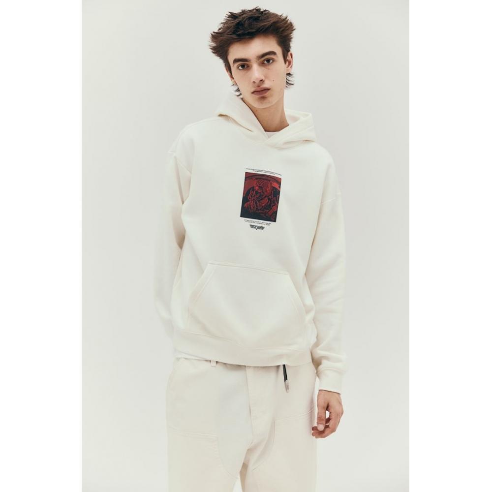 H M Loose Fit Hoodie creaM Top Gun