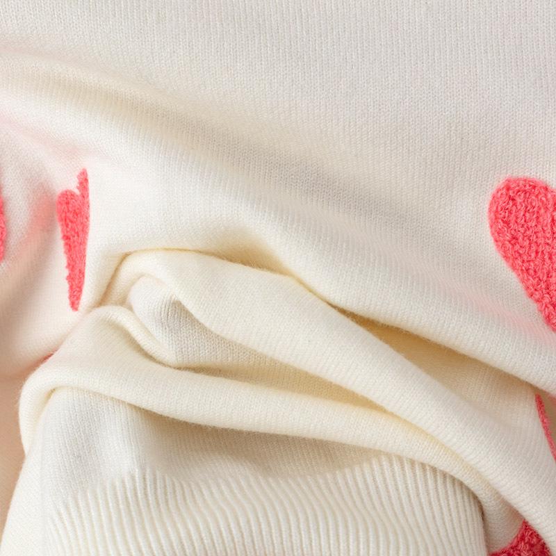 2024 Autumn/Winter Heart Flocking Embroidered Round Neck Long Sleeve Women’s Knit Sweater Pullover