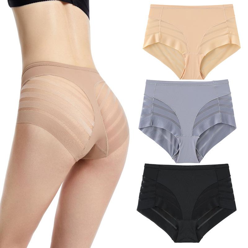 European and American large size TK mid-waist briefs, belly girdle waist lift hip transparent mesh stripes, comfortable and pure
