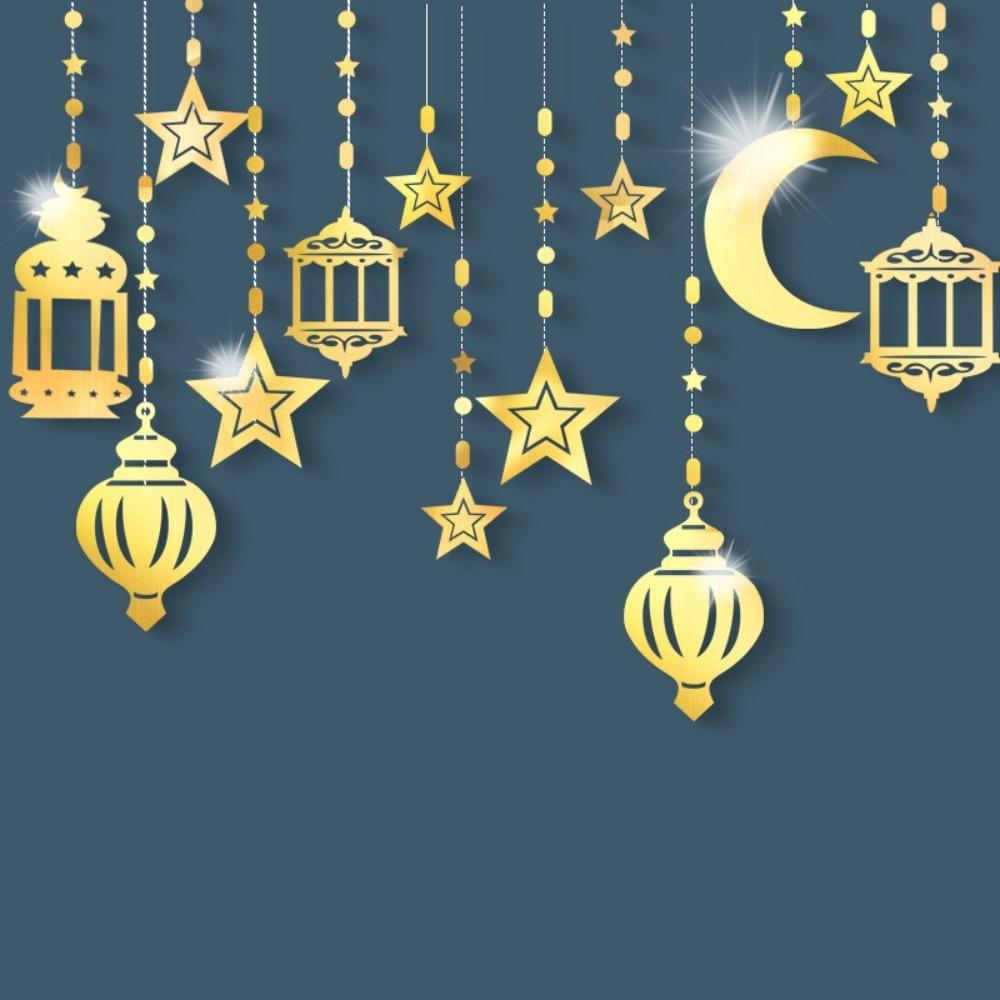 DIY Paper Ramadan Kareem Decor Gold Silver Hang Garland Star Moon Lantern Eid Atmosphere