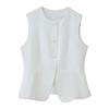 Kaslead New Women Clothes Western Style Fashion Simple and Versatile Two-Color Round Neck Suit Vest