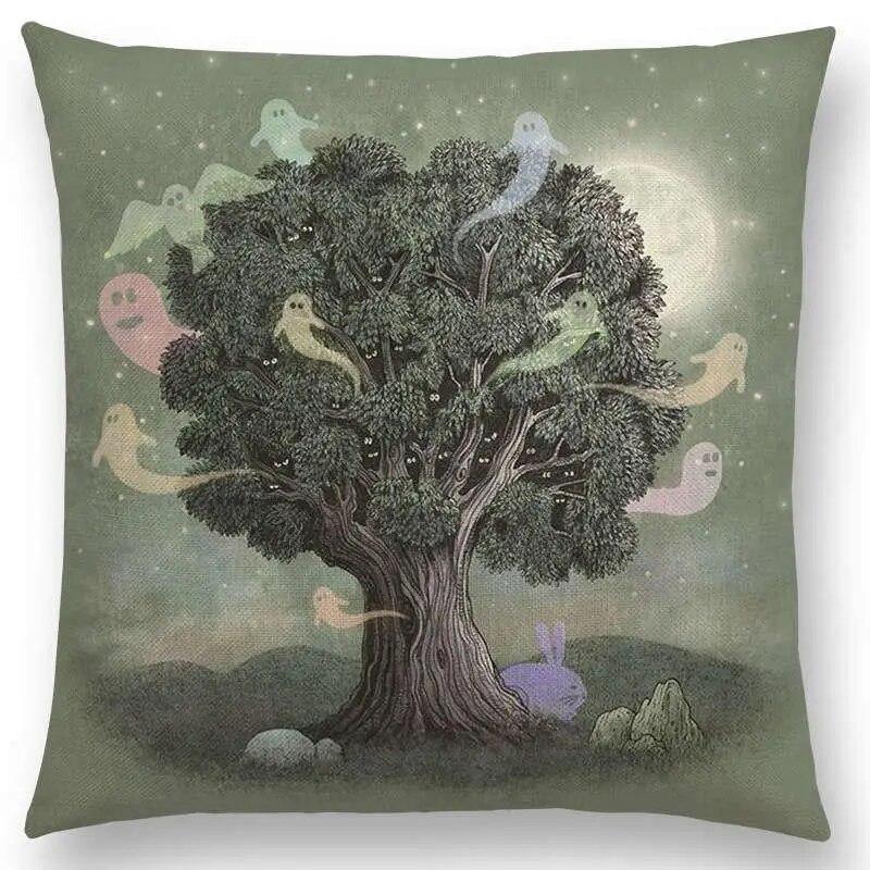 Sofa Throw Pillow Cover Home Decor Cute Little Ghost Sailing Whale Ocean Diver Print Cushion