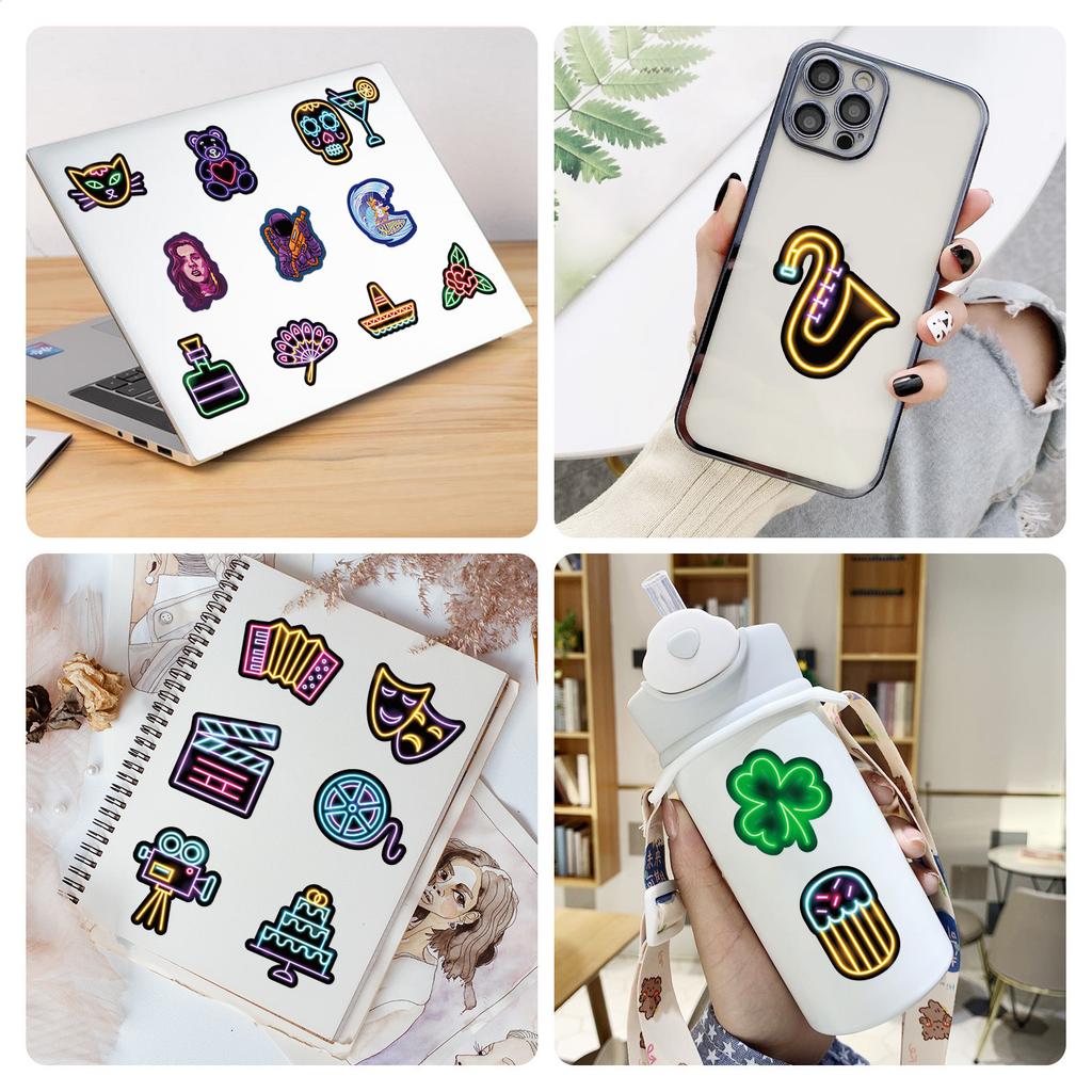50 Night Neon Stickers Personalized Cartoon Notebook Skateboard Fluorescent Christmas Neon Stickers