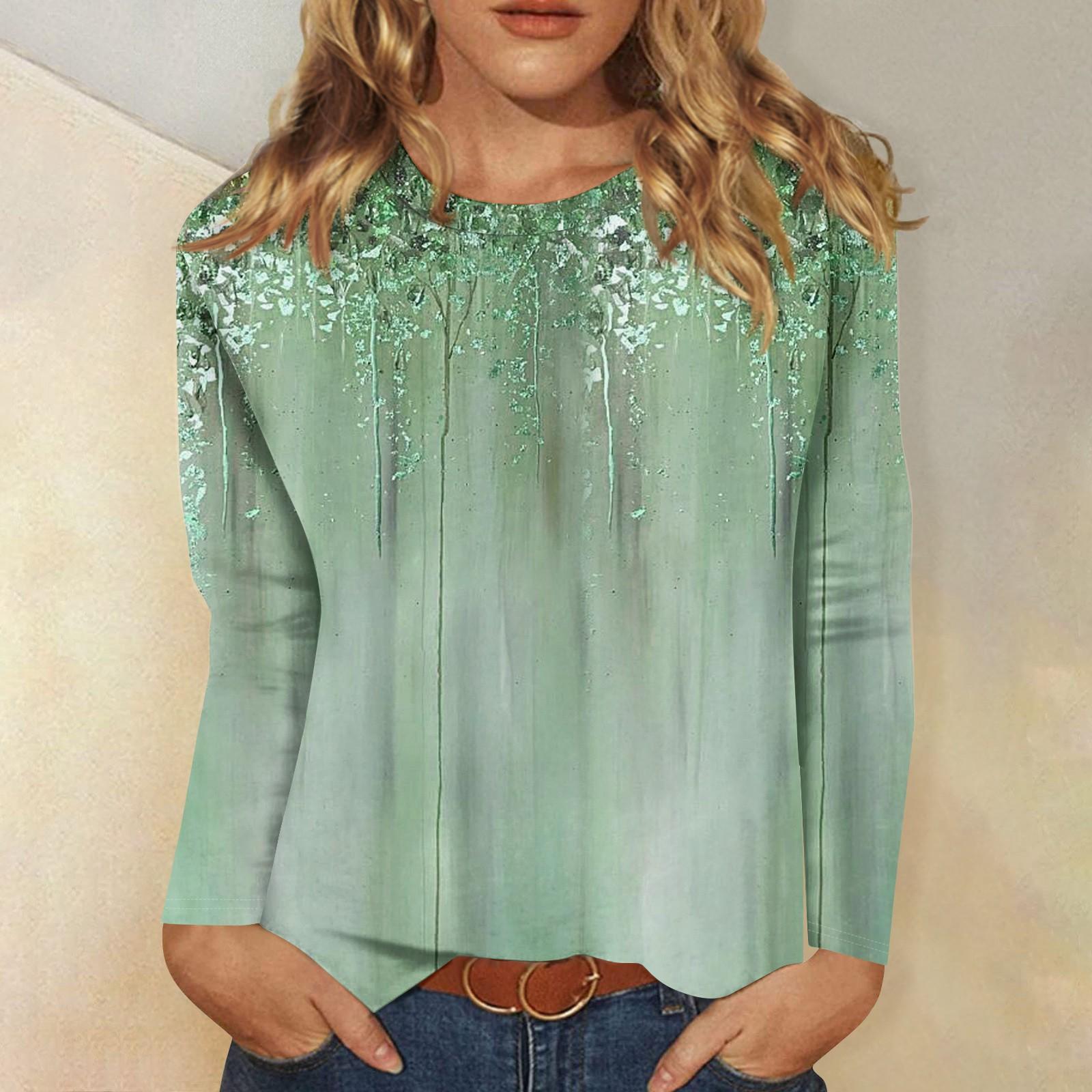 

Рубашки с длинным рукавом для женщин, милые футболки с графическим принтом, блузки, повседневные базовые топы больших размеров, пуловеры L зелёный