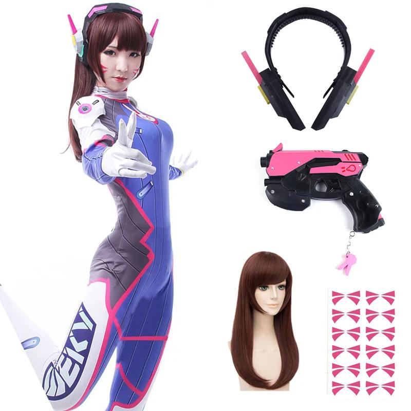 Anime Frau Overall Strumpfhose Dva Cosplay Kostüm Spiel Zentai Perücke Cosplay Requisiten Kopfhörer Anzug D.Va Cos Party Halloween Kostüme