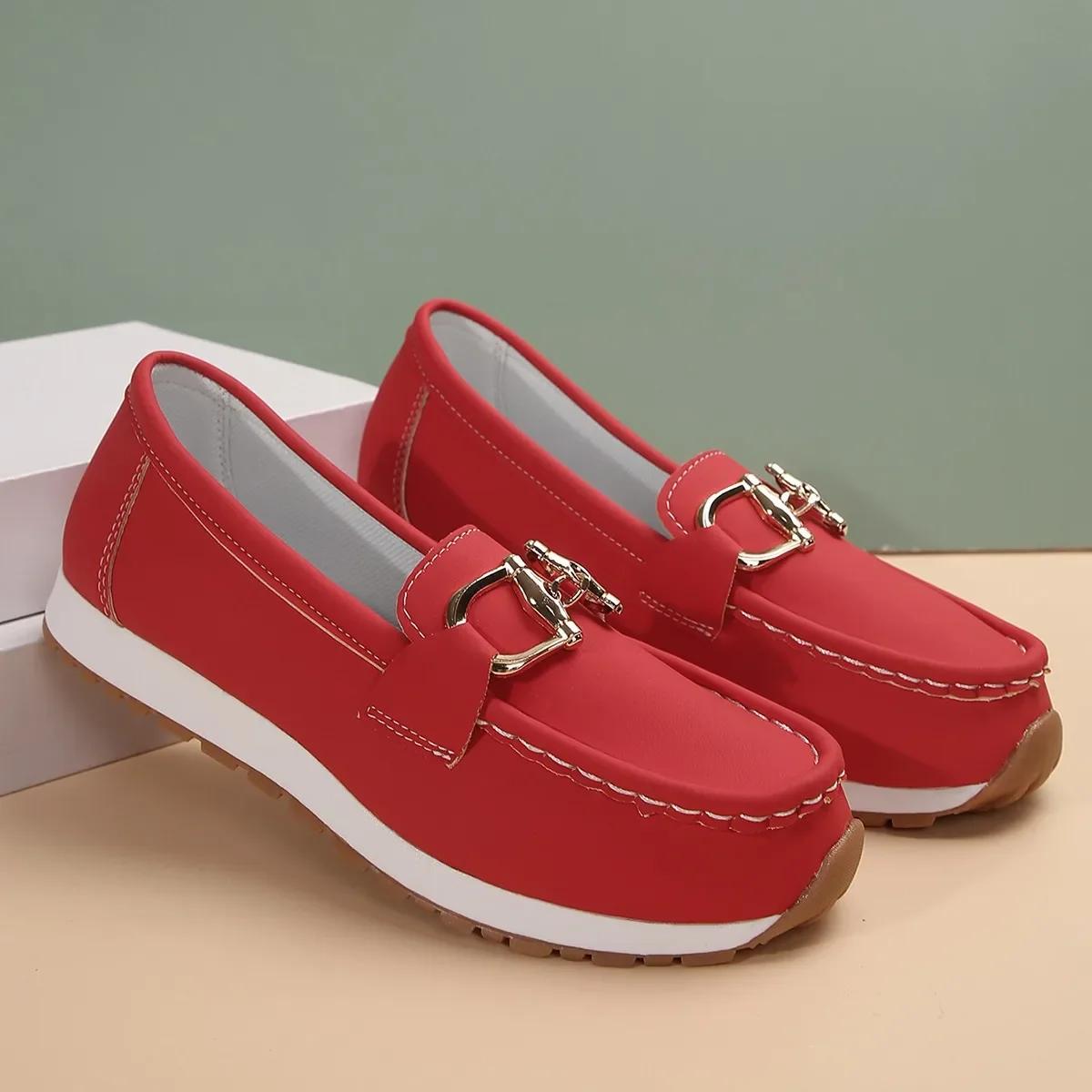 

Модные женские туфли с пряжкой, низкие, с круглым носком, повседневные, одинарные, с неглубоким вырезом, мягкой подошвой, плоским каблуком, закрывающие стопу, лоферы 43 красный
