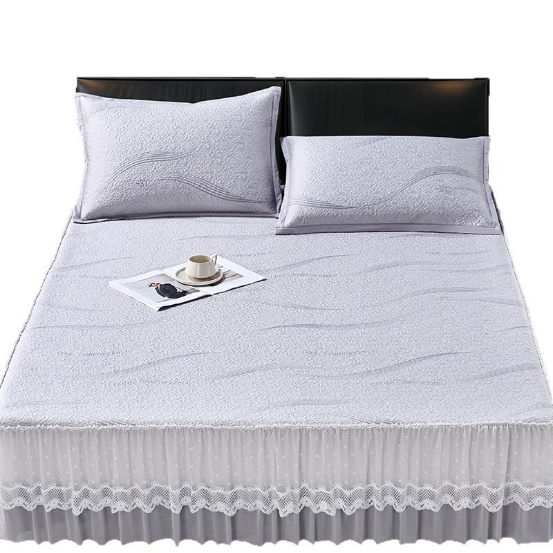 Machine-Washable Ice Silk Bed Skirt & Jacquard Cool Mat Set - Foldable, Soft Summer Air Conditioning Mat for Home Use