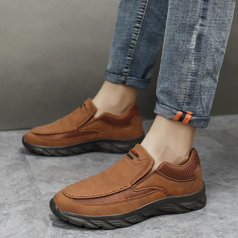 

Men Leather Casual Shoes Breathable Loafers Comfortable Slip on Casual Shoe Outdoor Flat Sneakers Business Lightweight Men Shoes 39