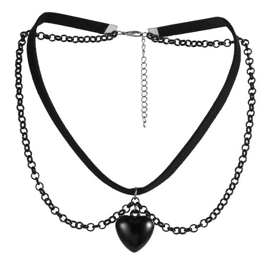 Gotisk Halskjede Kvinner Halloween Halskjede Svart Måne Anheng med Flerlags Metallkjeder Perler Flaggermus Choker Halskjede for Cosplay Kostymefest
