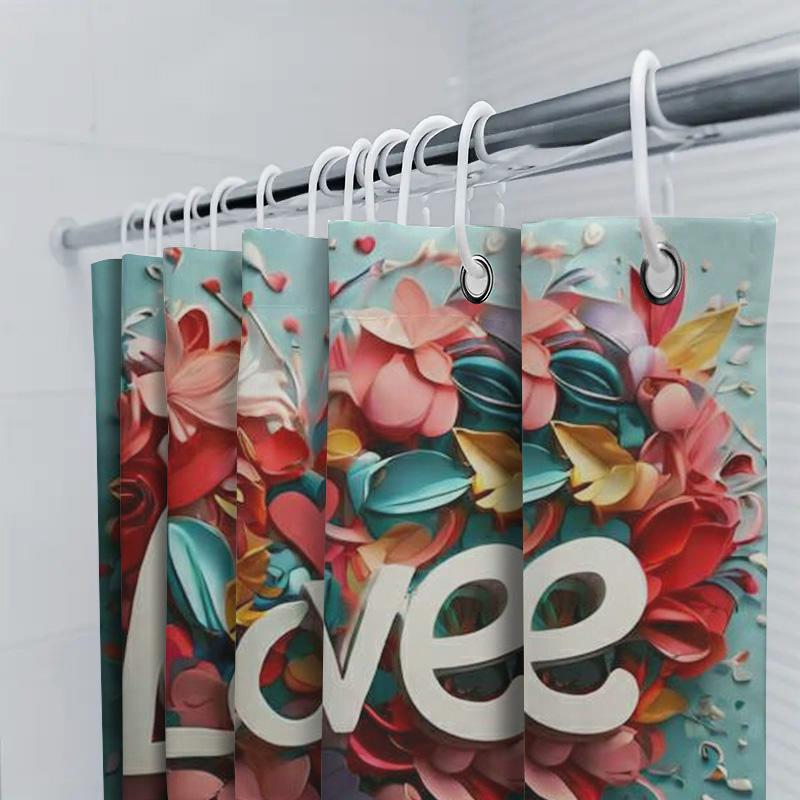 3D 'Love' Shower Curtain | Colorful and Romantic Bathroom Decor
