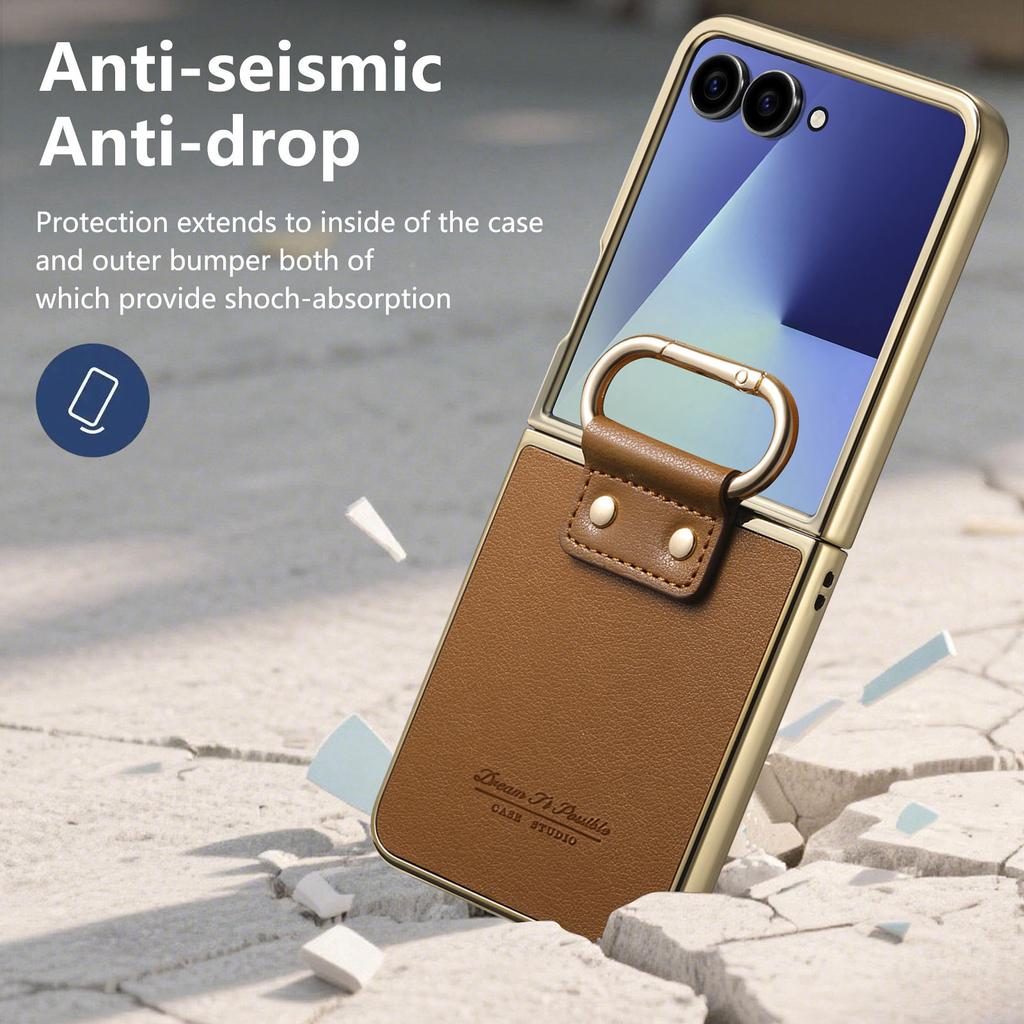 Draagbare Mode Ringhouder PU Leer Hoesje voor Samsung Galaxy Z Flip7 5G Flip 7 FE Flip5 Flip6 Flip4 Flip 6 5 4 Cover Funda