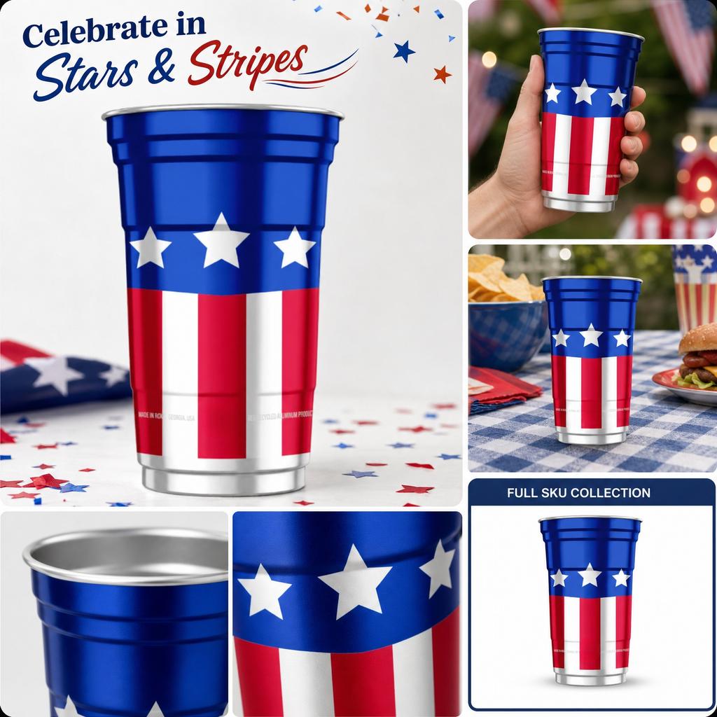 Aluminum Party Cup with Patriotic Star and Stripe Design Durable Reusable Metal Drinkware Suitable for Celebrations and Events