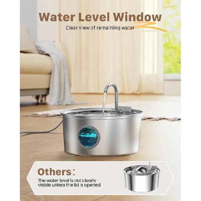 3.2L Stainless Steel Pet Water Fountain With Visible Window Filtration System Automatic Cat Fountain for Cats/Dogs Drinking Bowl